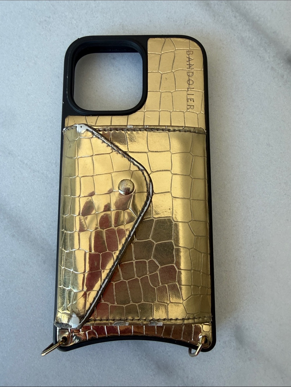 Bandolier Gold Croc IPhone 16 promax Embossed Card Pocket iPhone Case
